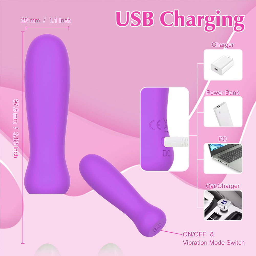 USB-rechargeable purple massager for on-the-go use.