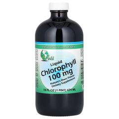 World Organic chlorophyll liquid bottle showing 100 mg per serving for daily use