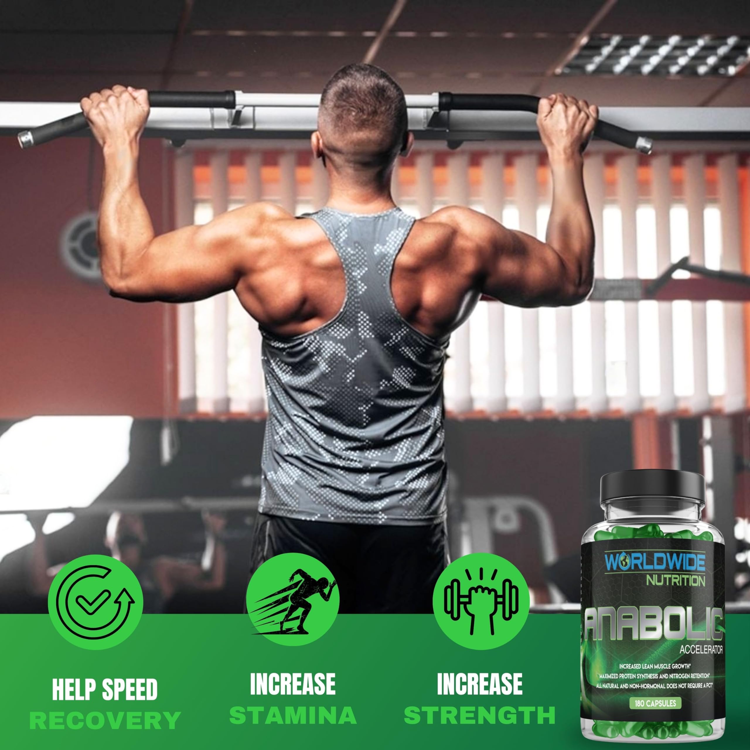 Worldwide Nutrition Anabolic Accelerator daily-use scene with trainer-friendly setup.