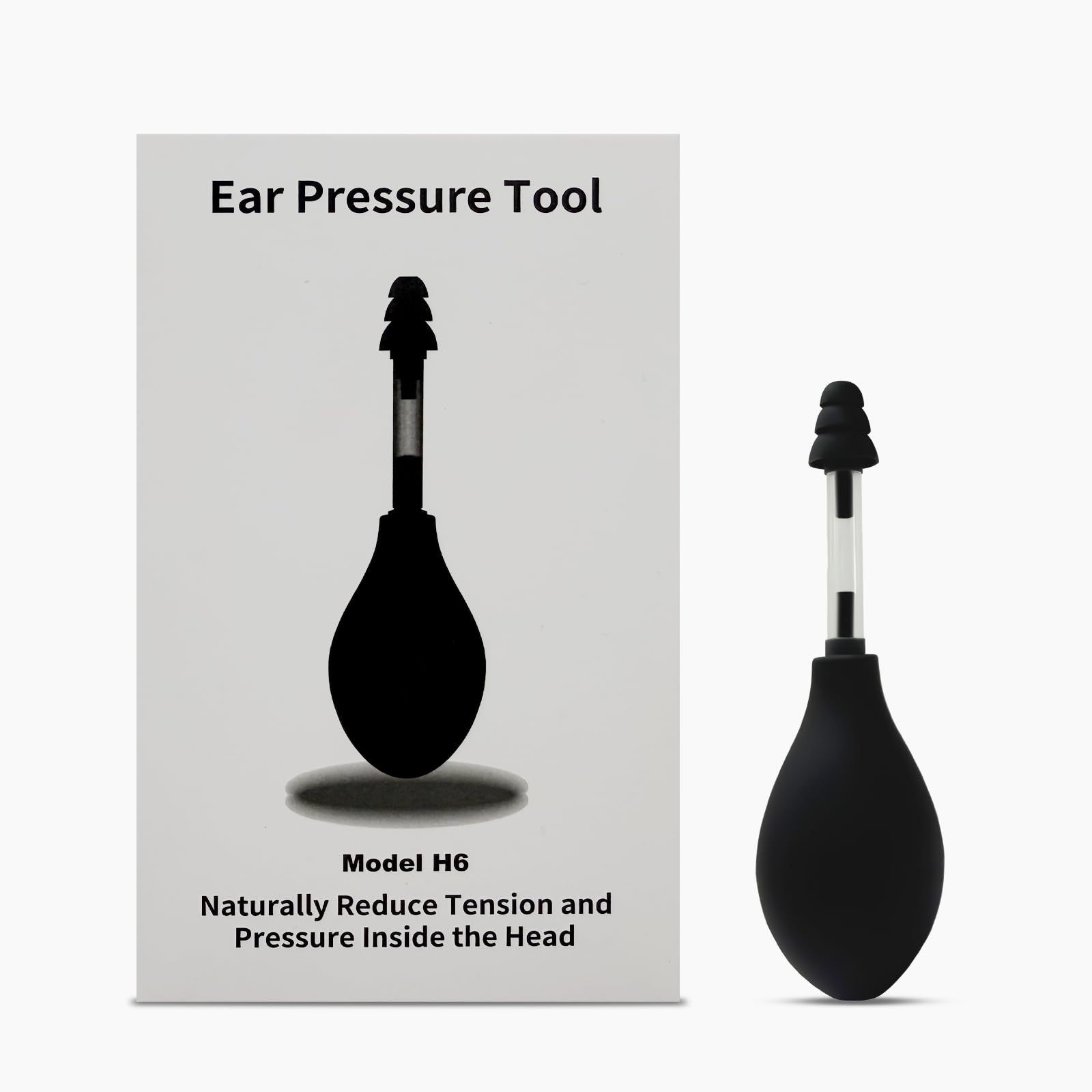 Worochi inner ear pressure device in use on a plane to ease ear discomfort.