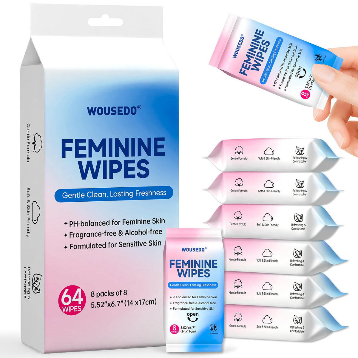 WOUSEDO feminine wipes mini pack pocket for discreet freshness on the go.