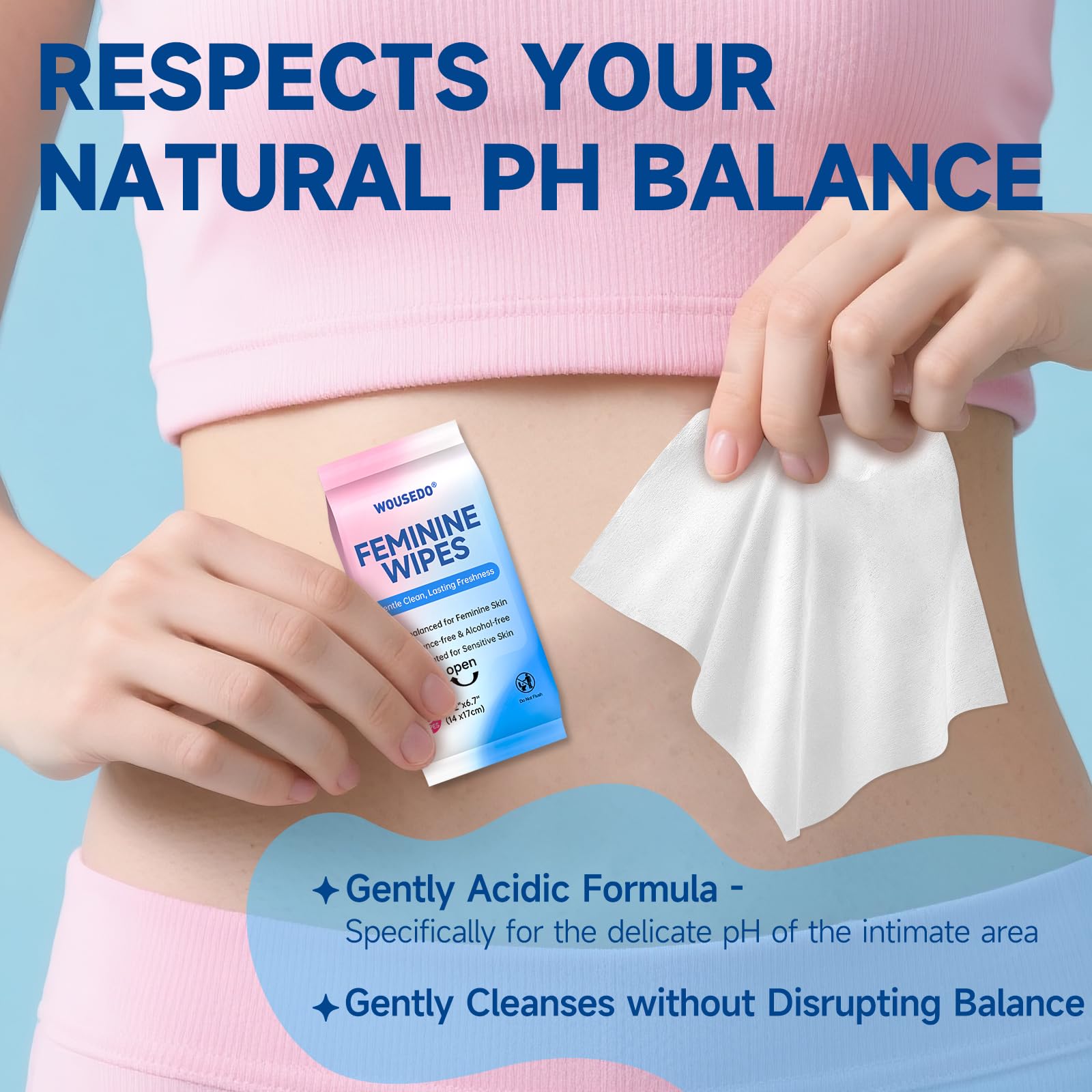 WOUSEDO wipes infused with panthenol for soothing moisture.