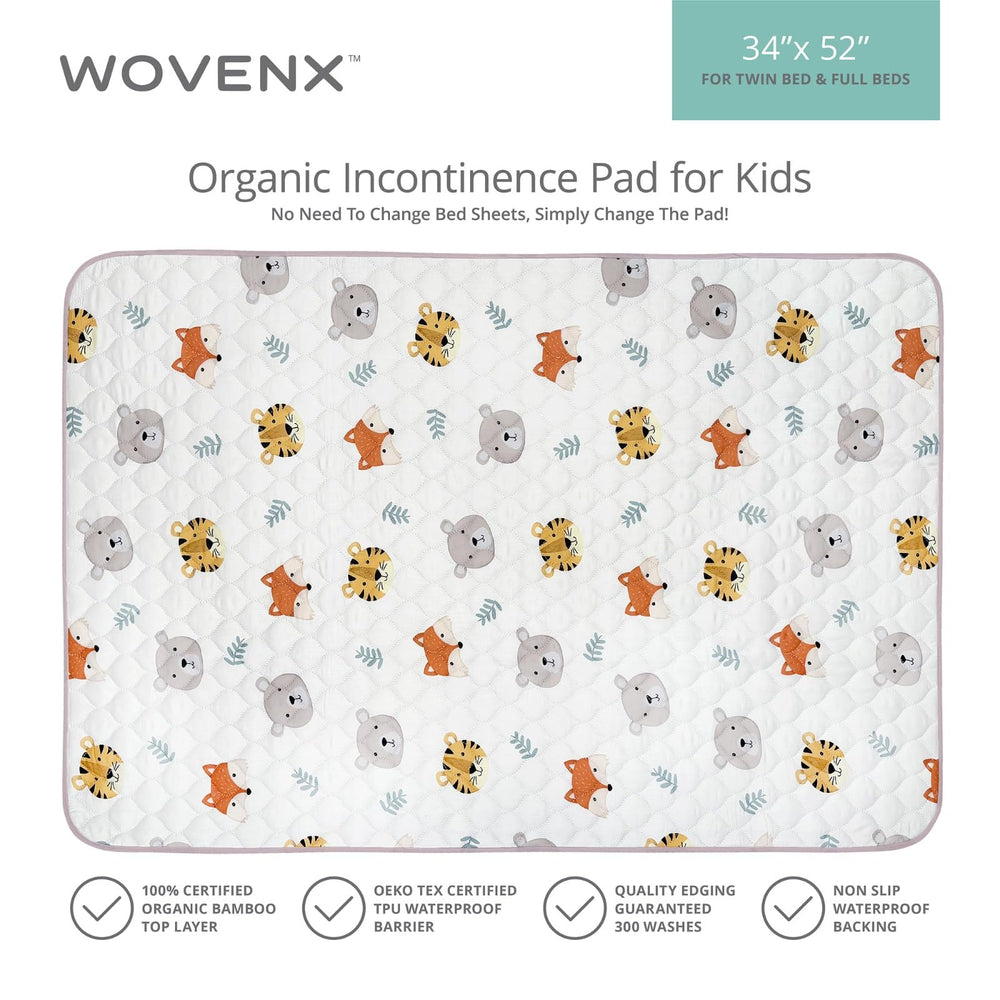 Machine-washable WOVENX kid bed pad ready for quick cleanup