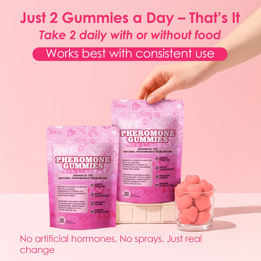 WOVOEO strawberry gummies with water, suggesting a simple daily routine