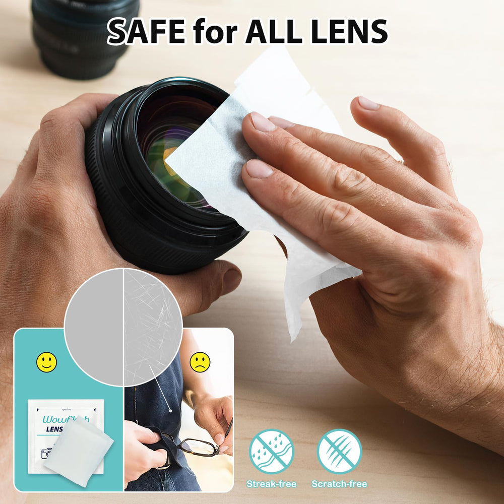 Wowflash ammonia-free lens cleaning wipes safe for delicate optics