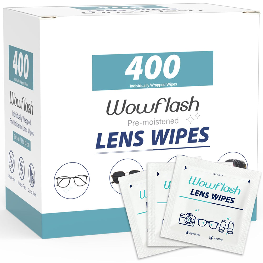 Wowflash eyeglasses lens wipes in a 400-count pack for streak-free cleaning