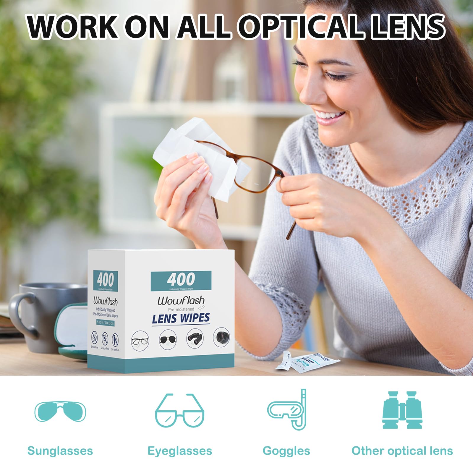 Wowflash lens wipes on the go, individually wrapped for portable lens care