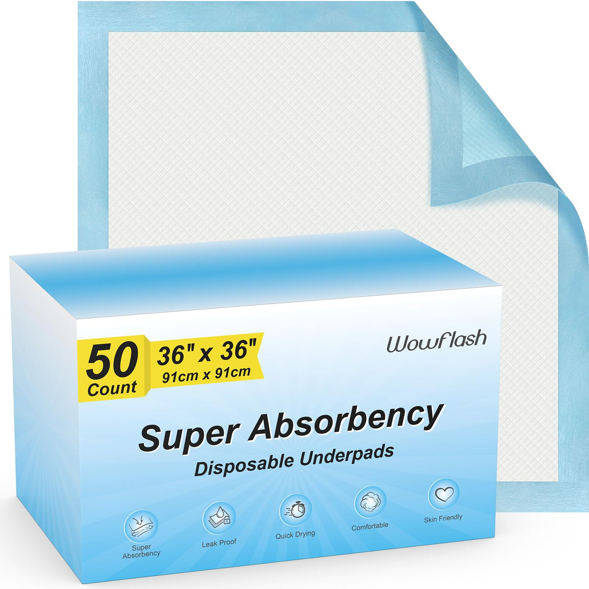 Wowflash 5-layer underpads protect floors with durable coverage.