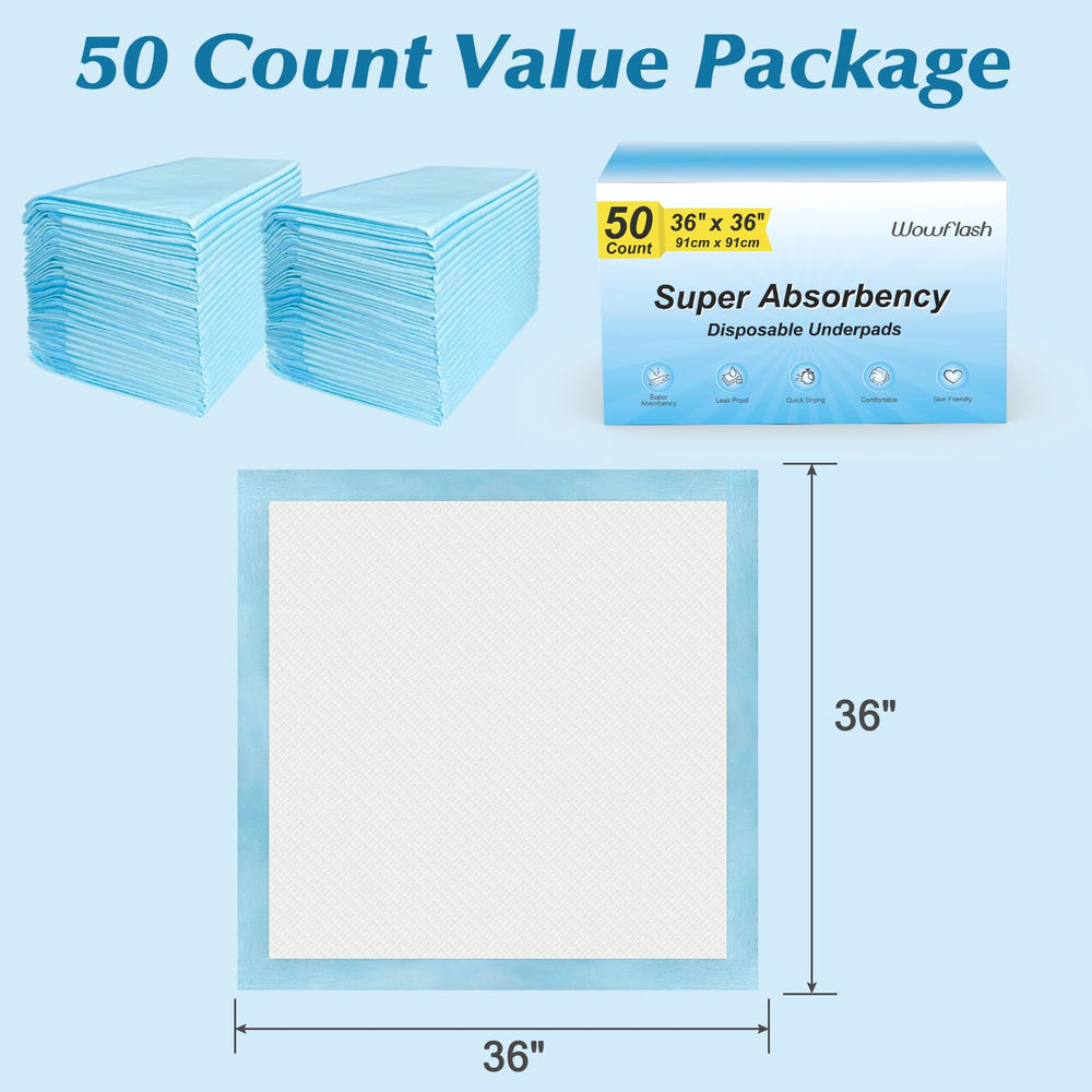 Wowflash underpads dry quickly for faster cleanup.