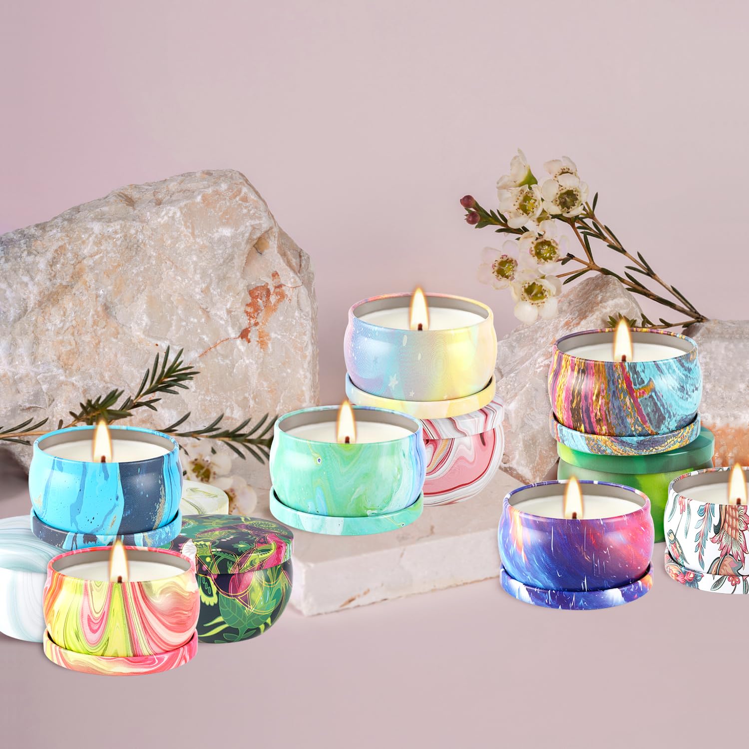 WPONSZU travel tin candles arranged for portable fragrance use