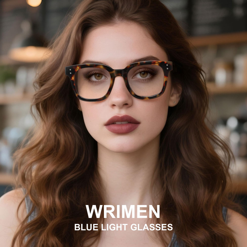Wrimen blue light blocking glasses for a man at work reduces screen glare.