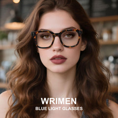 Wrimen blue light blocking glasses for a man at work reduces screen glare.