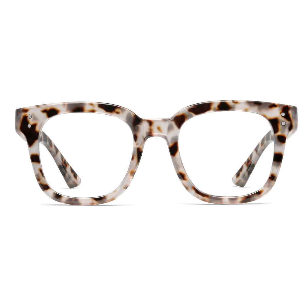 Wrimen blue light blocking glasses worn by a woman at a desk for screen protection.