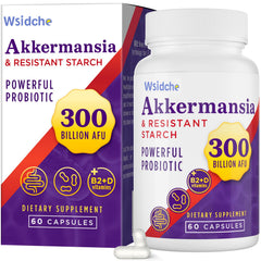 Wsidche Akkermansia 300B bottle front promoting gut health support.