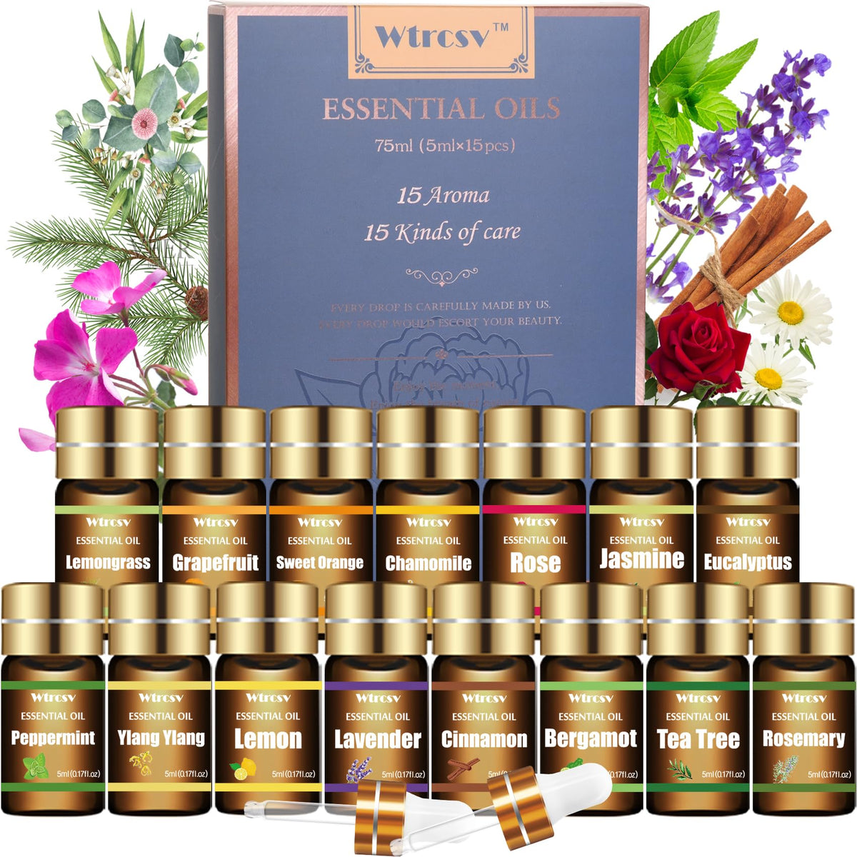 Wtrcsv essential oils set top 15 blends for diffuser use and fragrant ambiance.