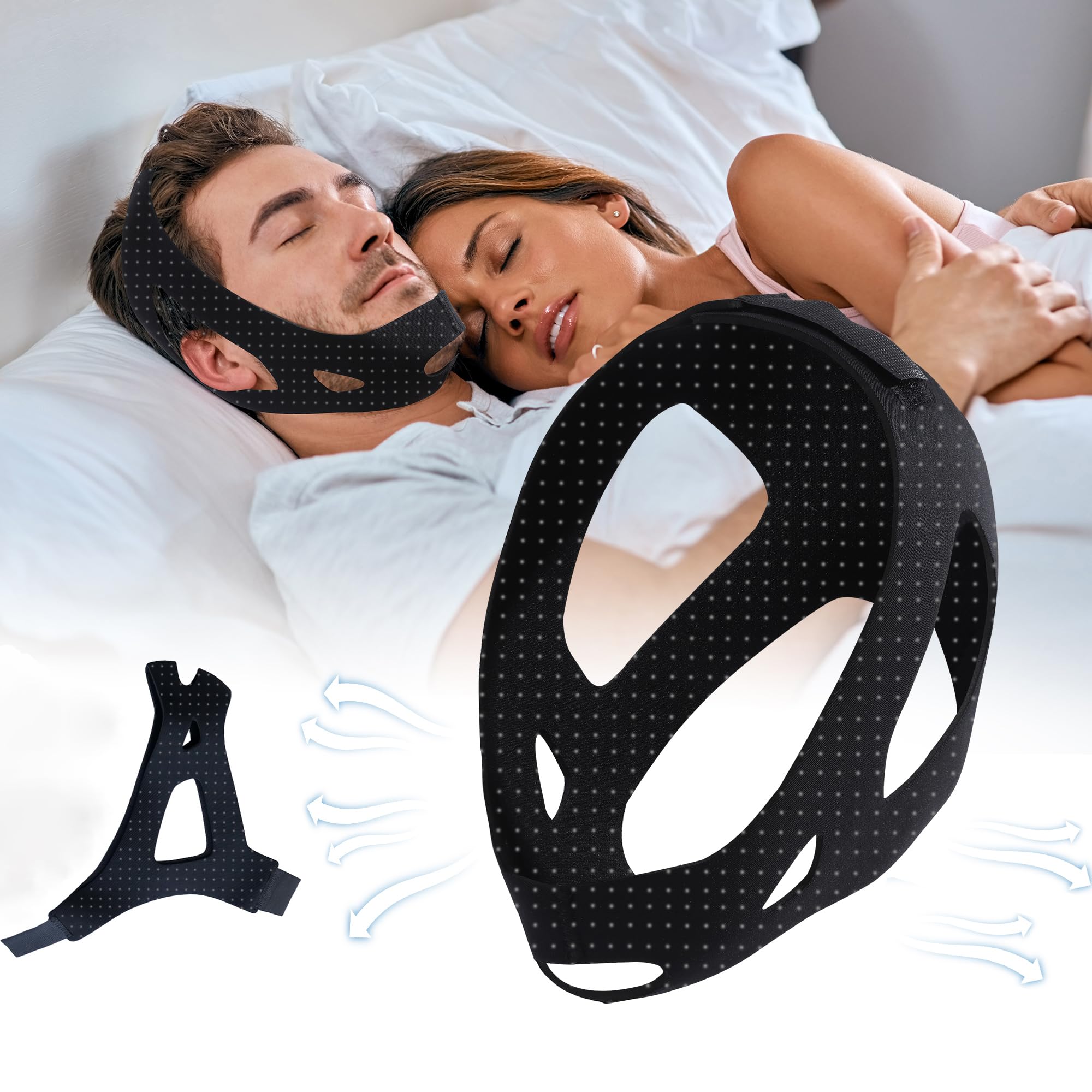 WtyJuvenic anti-snore chin strap close-up in soft fabric for comfortable sleep