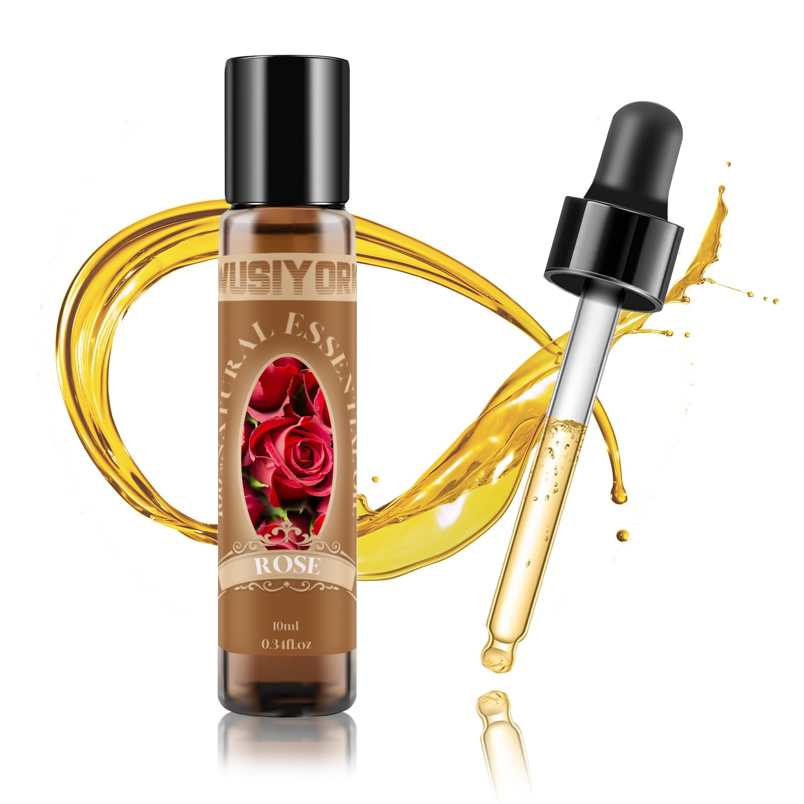 Wusiyork Rose Essential Oil bottle close-up showcasing pure rose aroma and premium packaging.