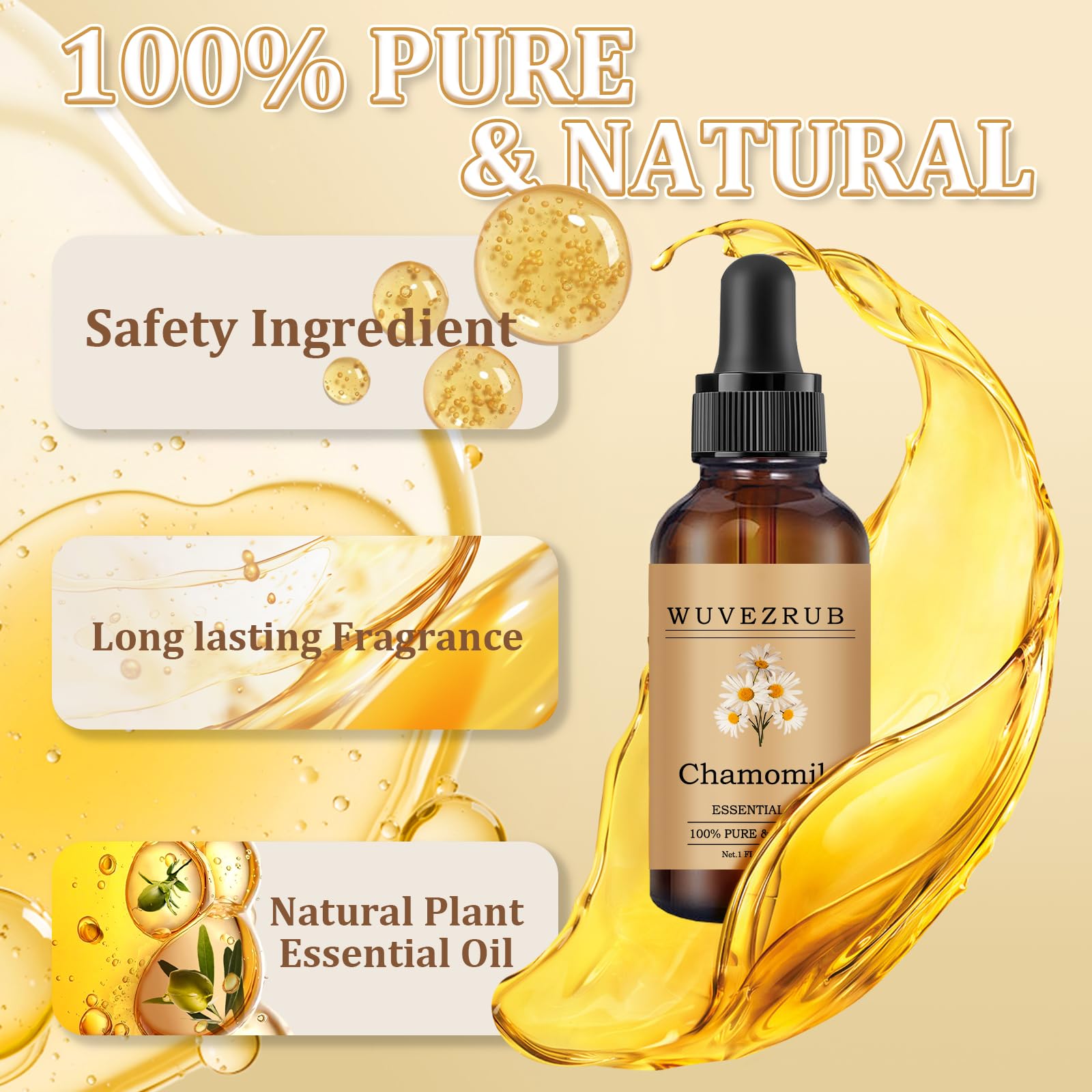 Wuvezrub Chamomile essential oil diffuses softly in diffusers for relaxing ambience.