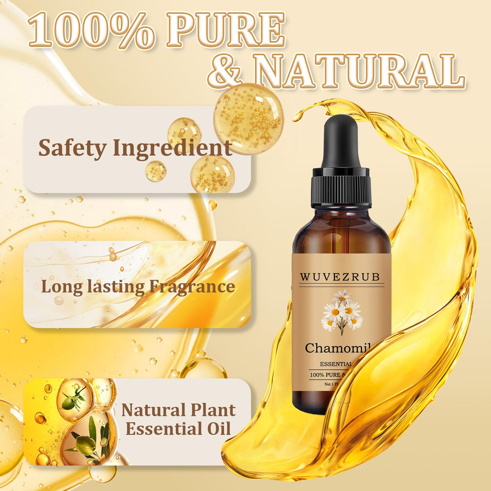 Wuvezrub Chamomile essential oil diffuses softly in diffusers for relaxing ambience.