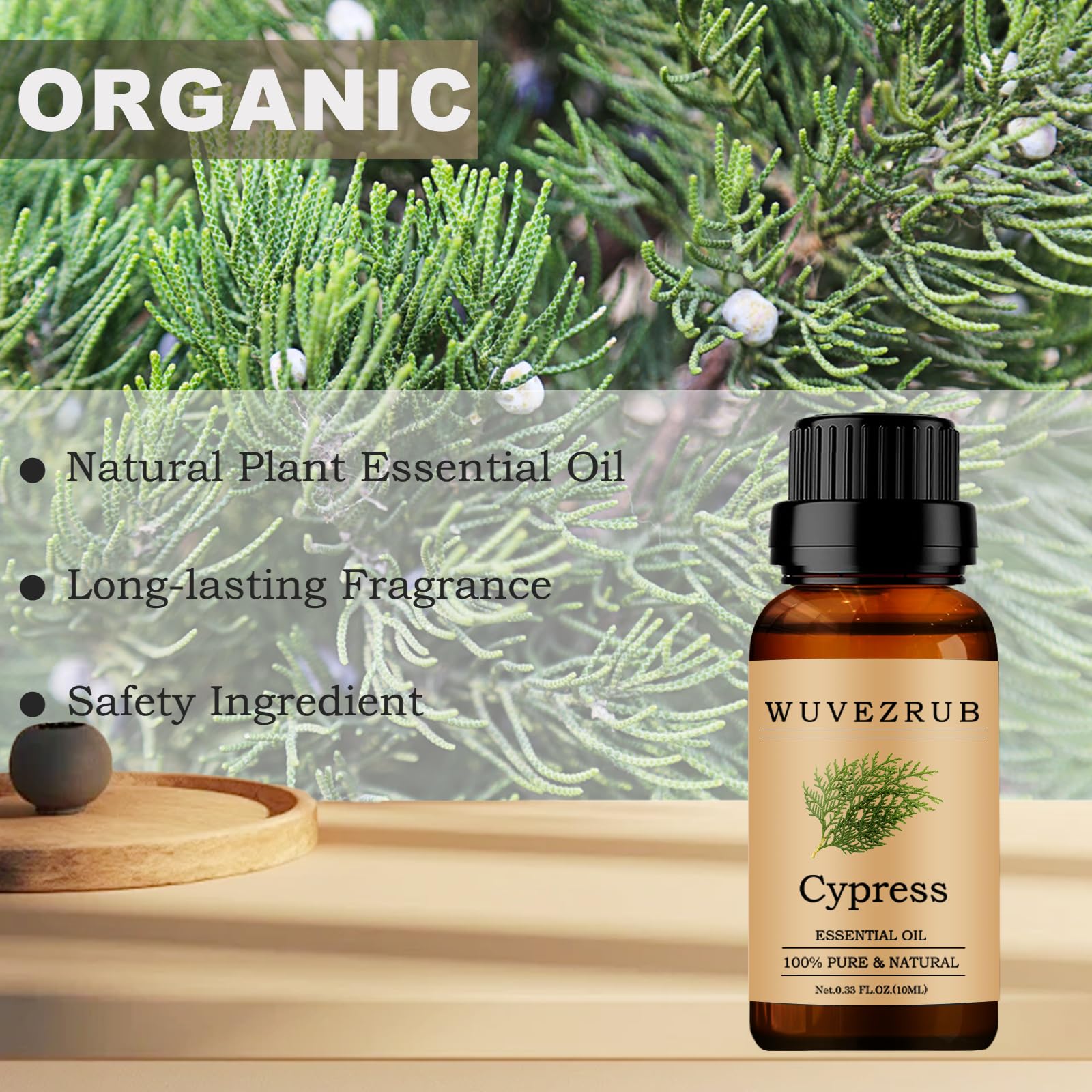 Wuvezrub Cypress oil applied to skin for gentle care.