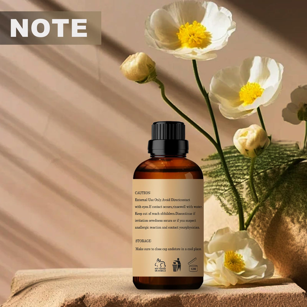 Wuvezrub Gardenia essential oil in natural setting with soft light