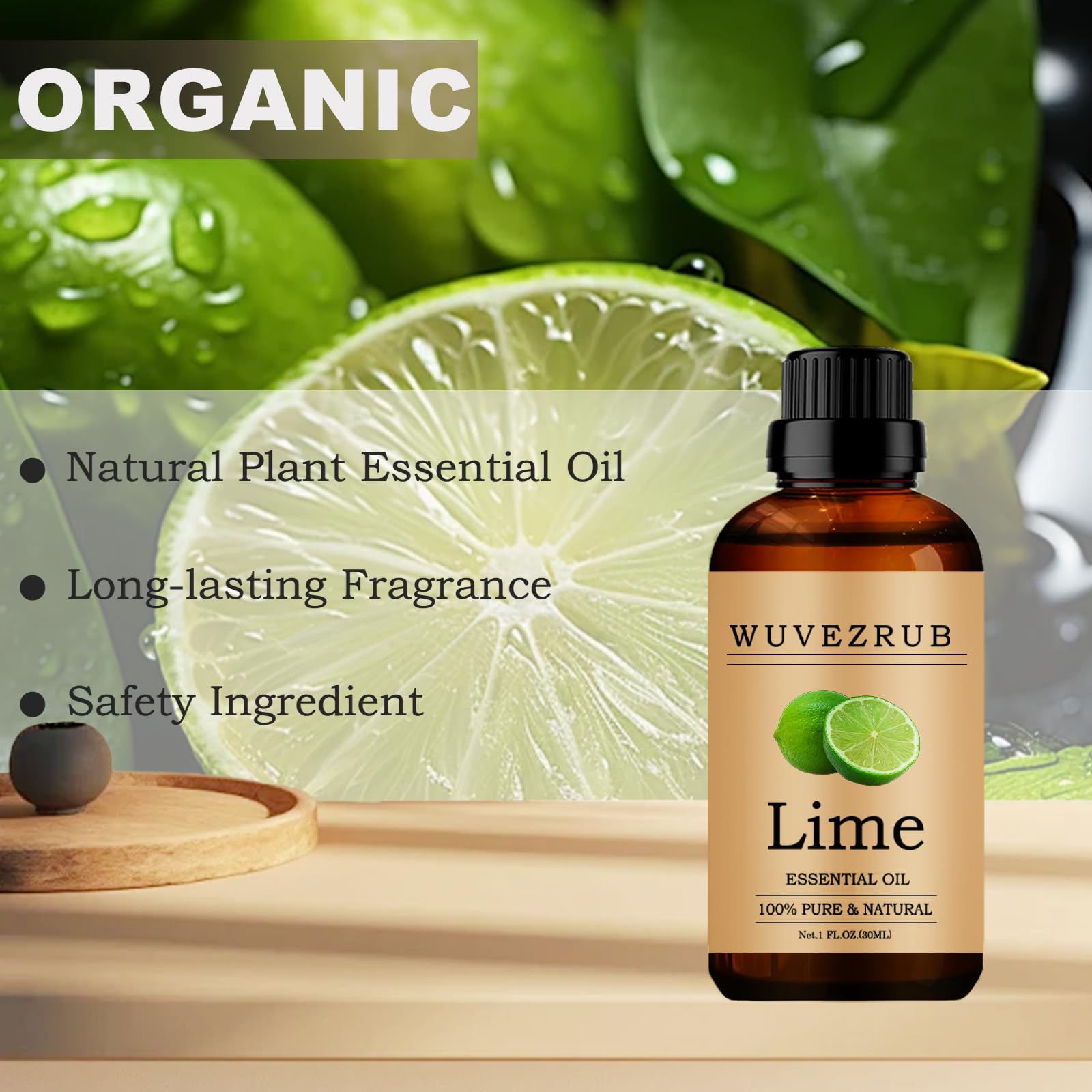Wuvezrub lime essential oil for skincare mixing into toner or serums.