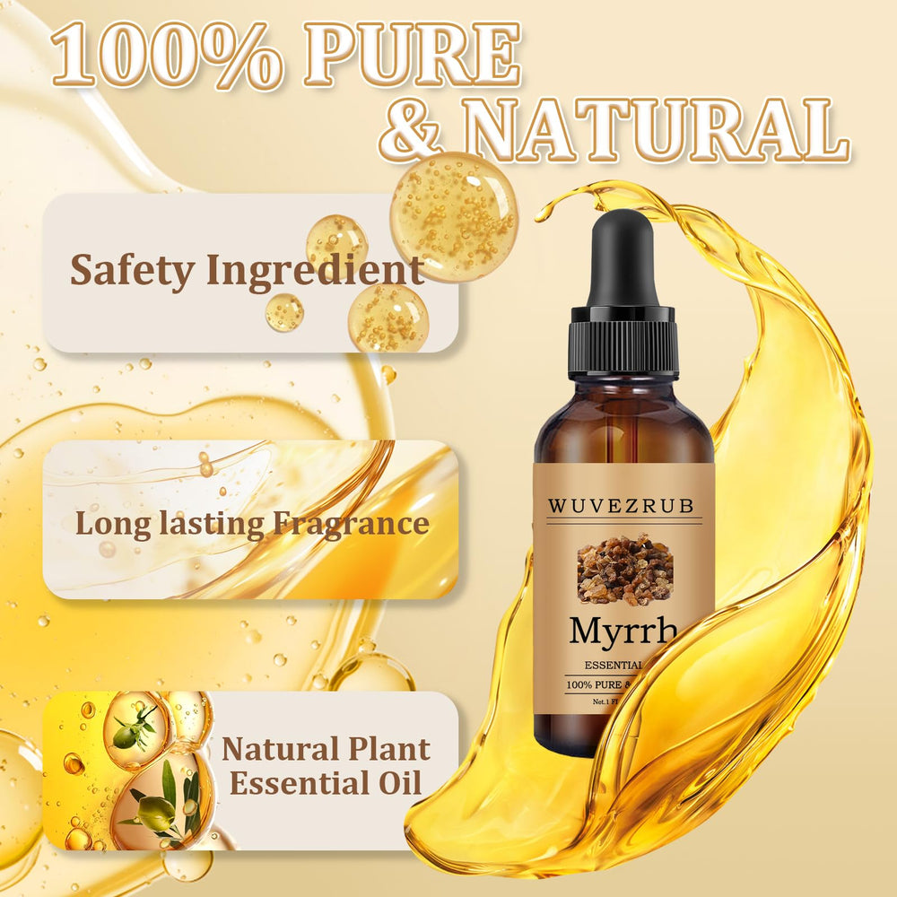 Wuvezrub Myrrh essential oil diffuser image showing aroma diffusion for calm spaces.