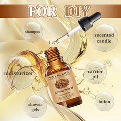 Wuvezrub sandalwood oil drops beside a diffuser