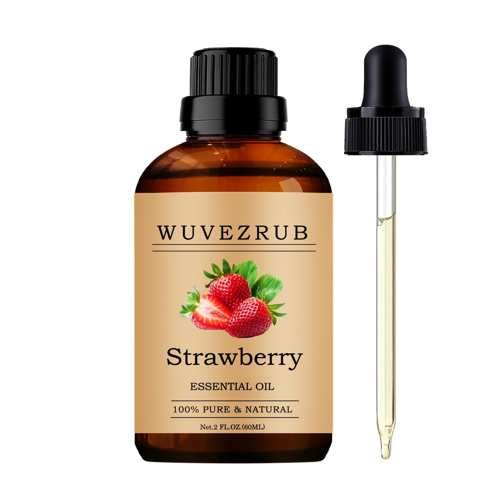 Wuvezrub Strawberry essential oil bottle close-up for aromatherapy use