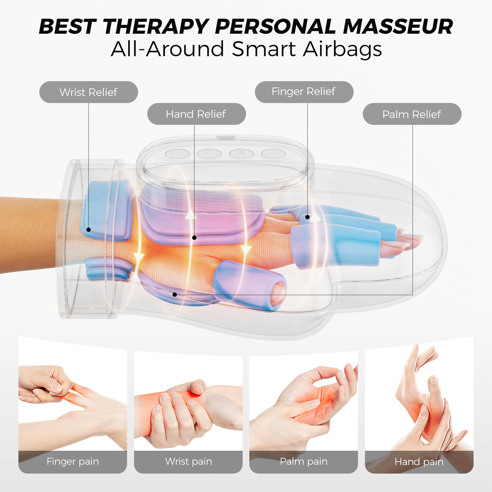 Five intensity levels dial on WUX hand massager