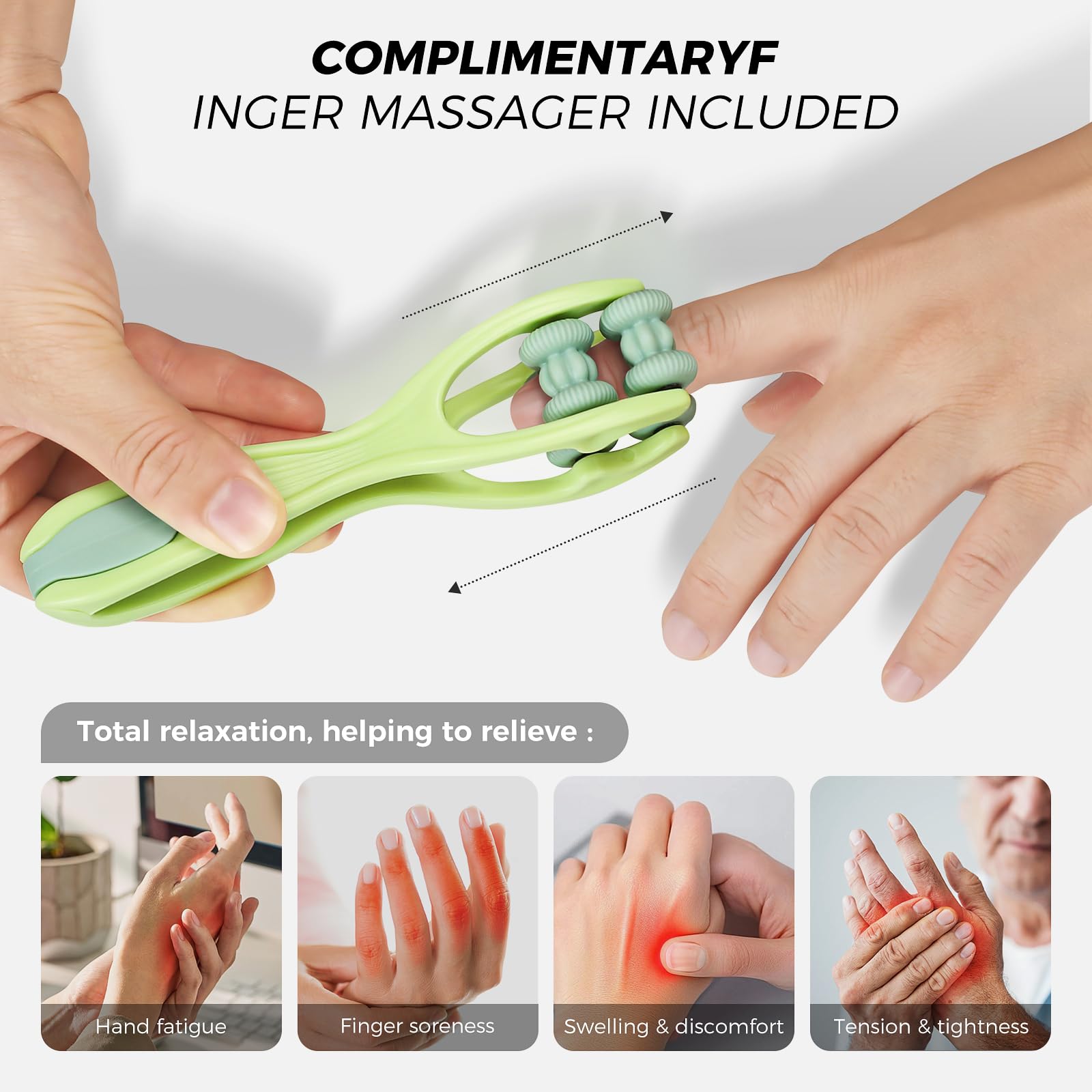 Gift-ready package with finger massage clip included