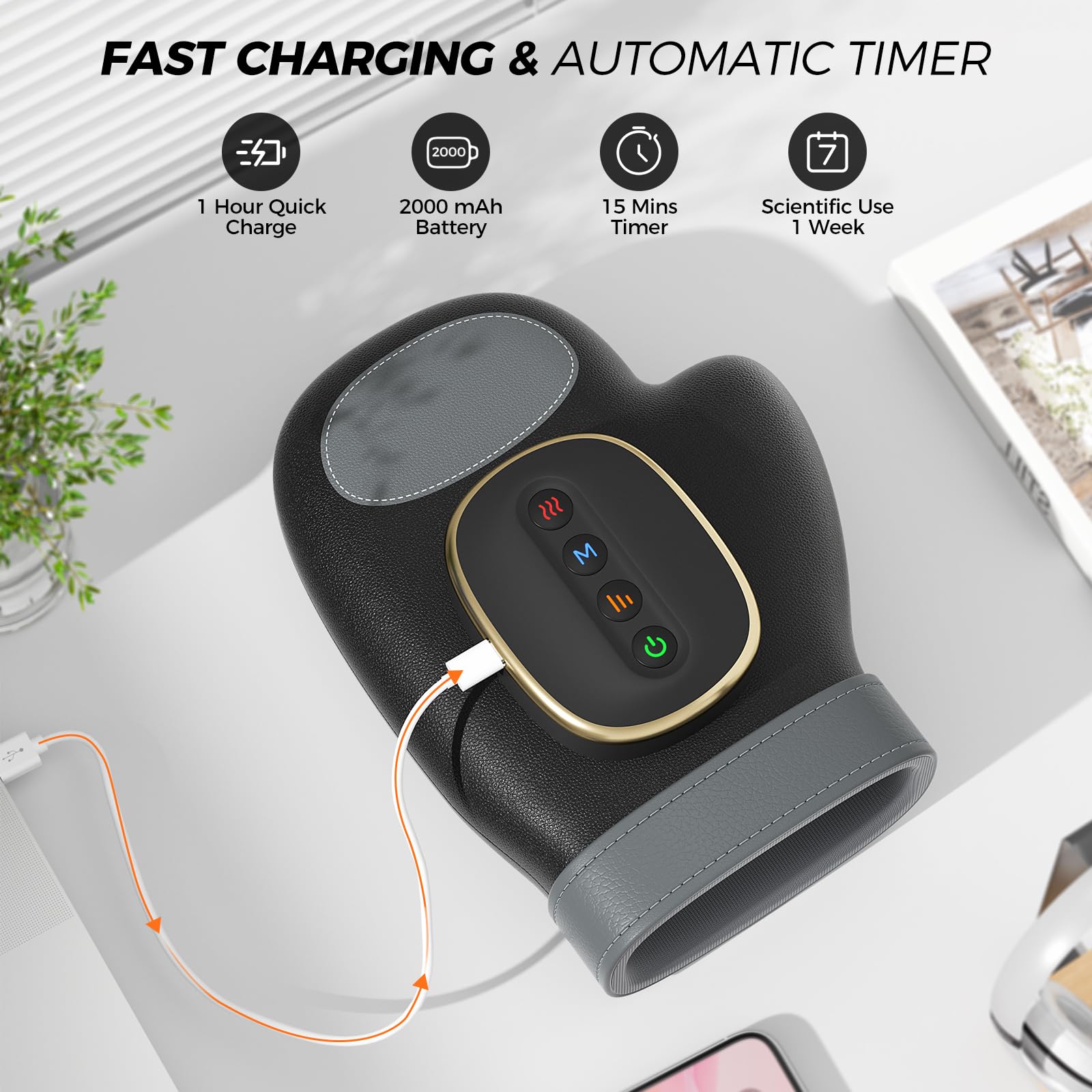 Type-C charging with 2000 mAh battery powering extended use