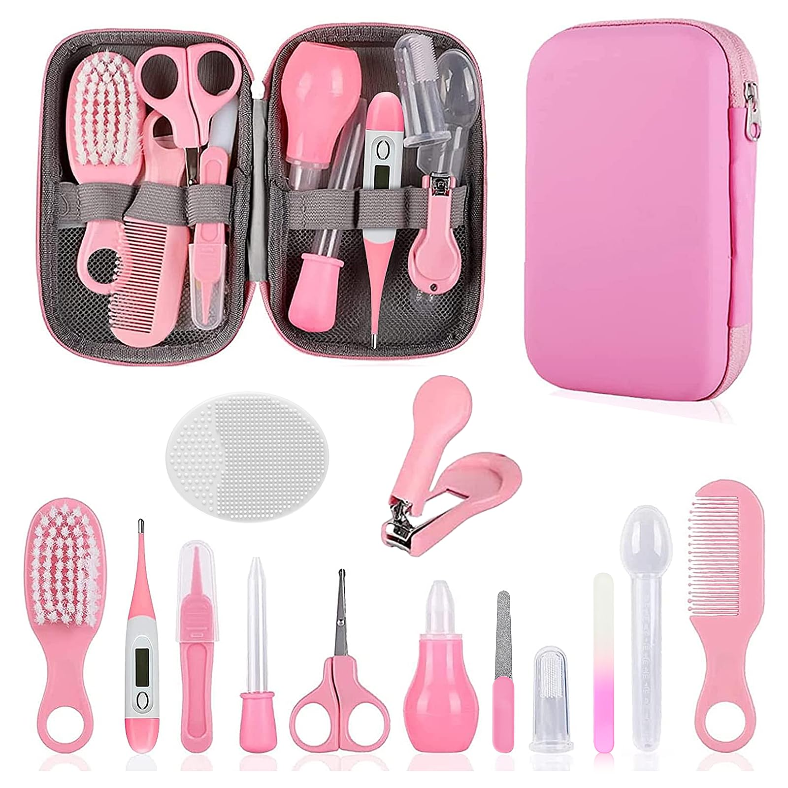 Kit de cuidado para bebé WXA 14 en 1, vista general y estuche práctico.