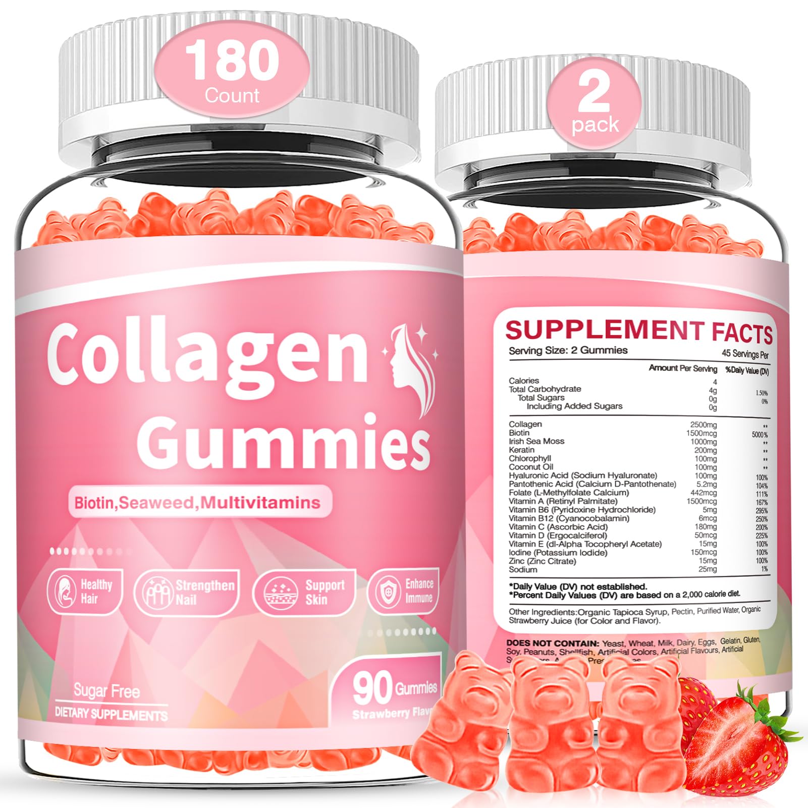 WyuuKi collagen gummies bottle showing strawberry flavor for daily beauty support