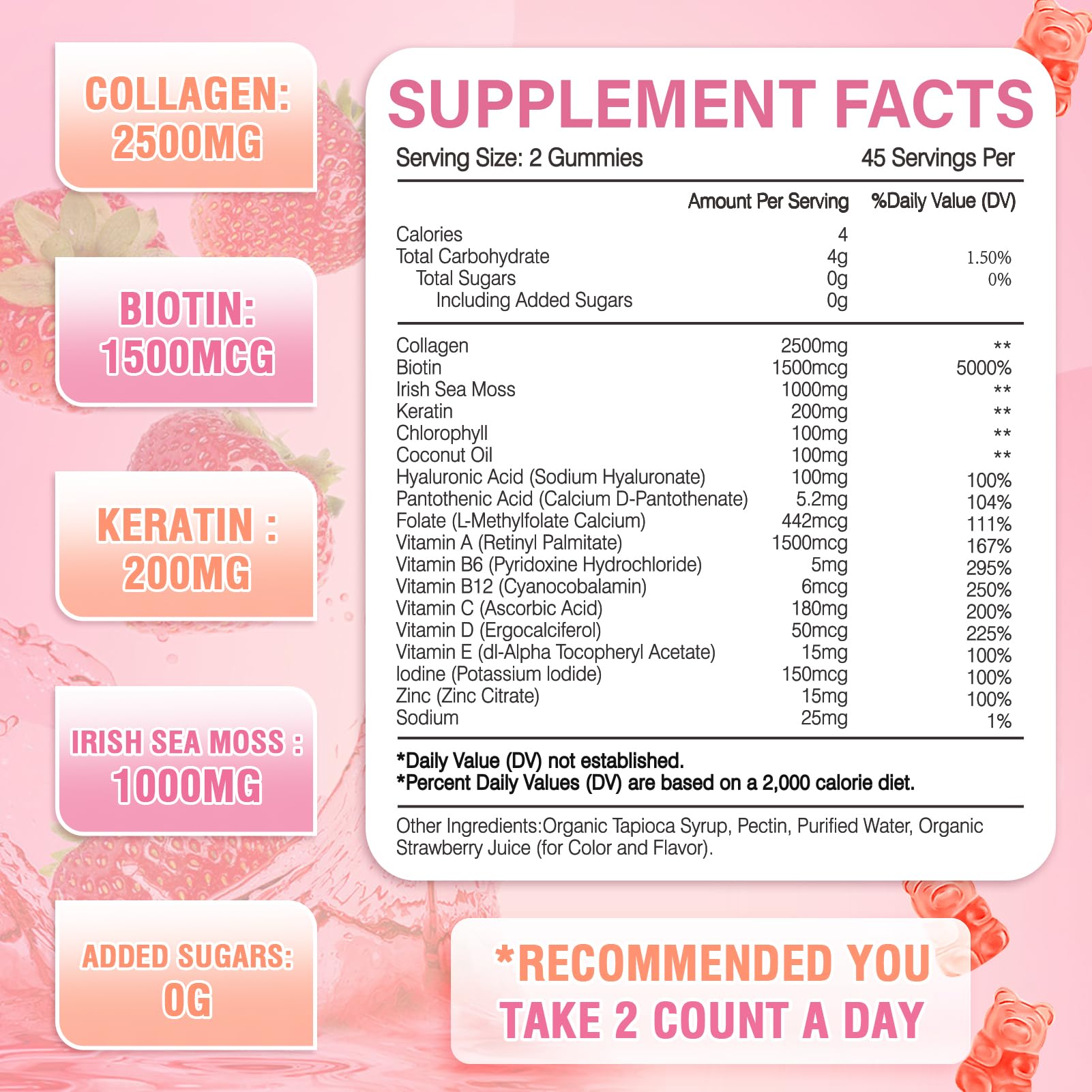 WyuuKi collagen gummies closeup highlights texture and fruity strawberry taste
