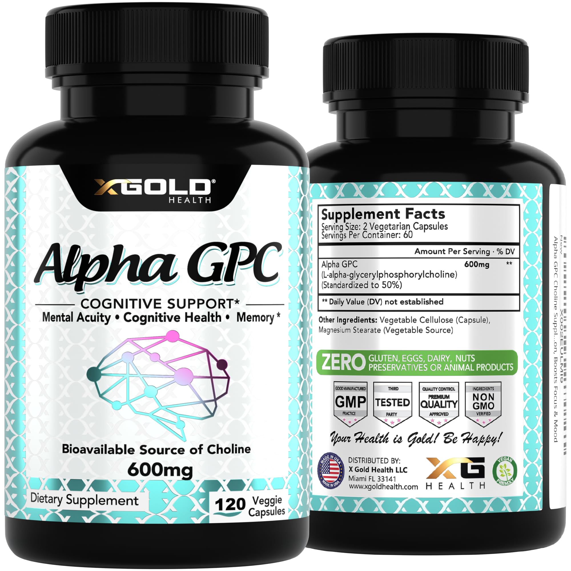 Comparison pack image communicates value and potency of Alpha GPC supplement.