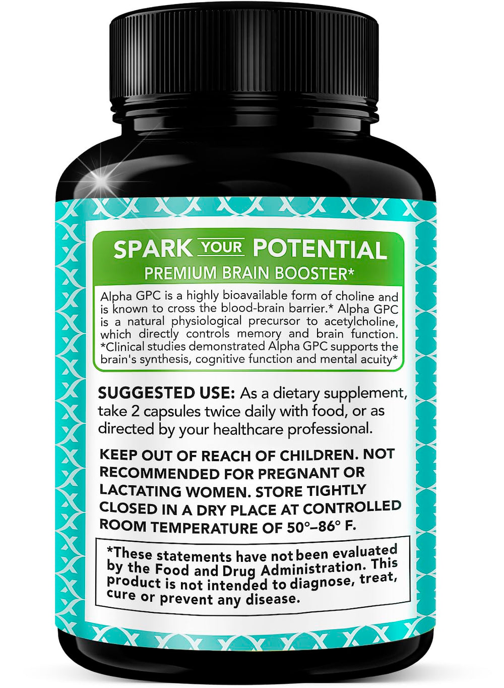 X Gold Health Alpha GPC 600mg label showing high-purity ingredients.