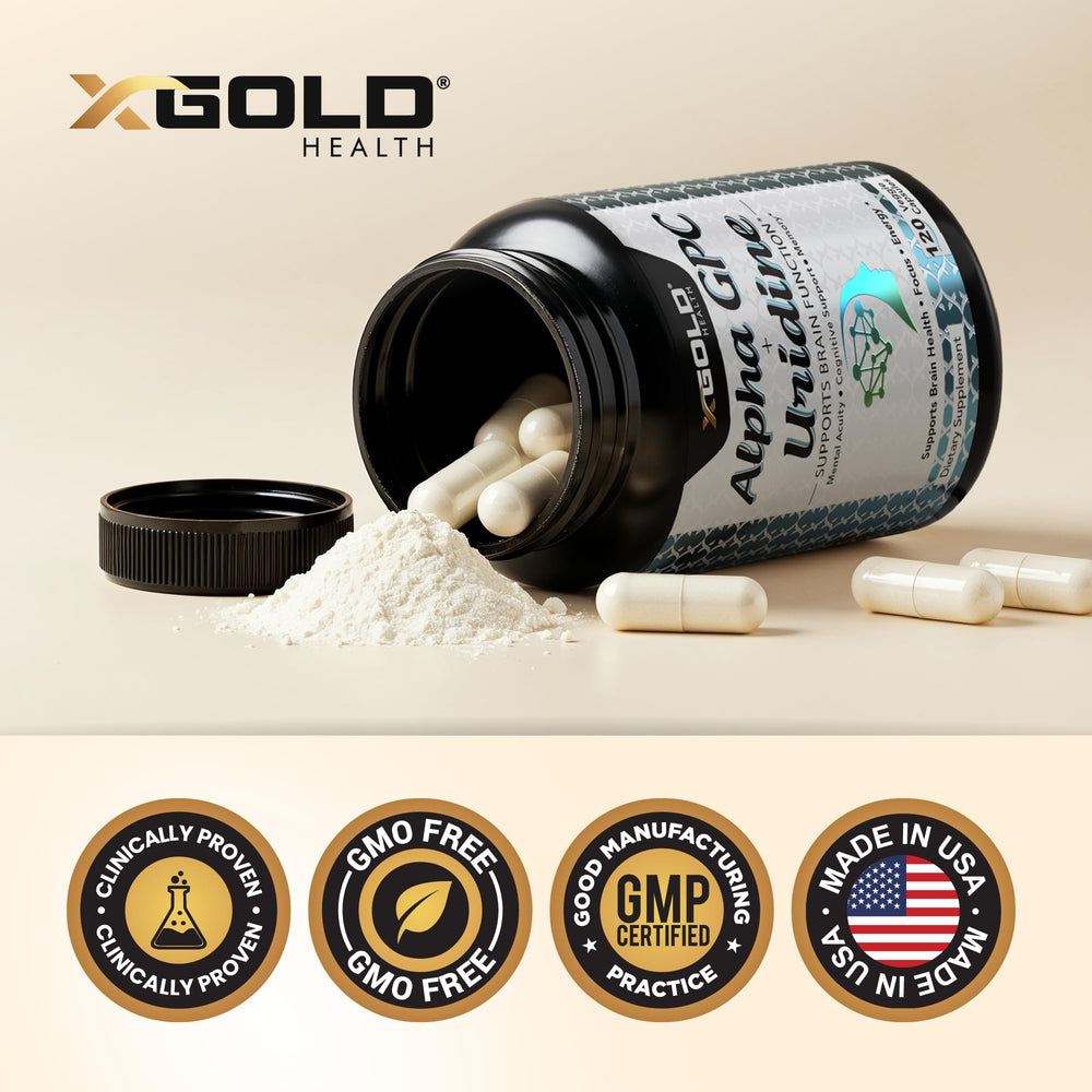 X Gold Health Alpha GPC Uridine packaging box and branding detail.