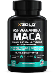 X Gold Health Ashwagandha–Maca capsules in bottle offer daily energy support.