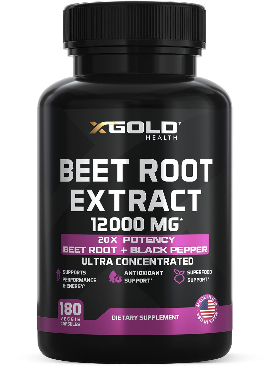 X Gold Health Beet Root Extract bottle pour shows easy daily energy support