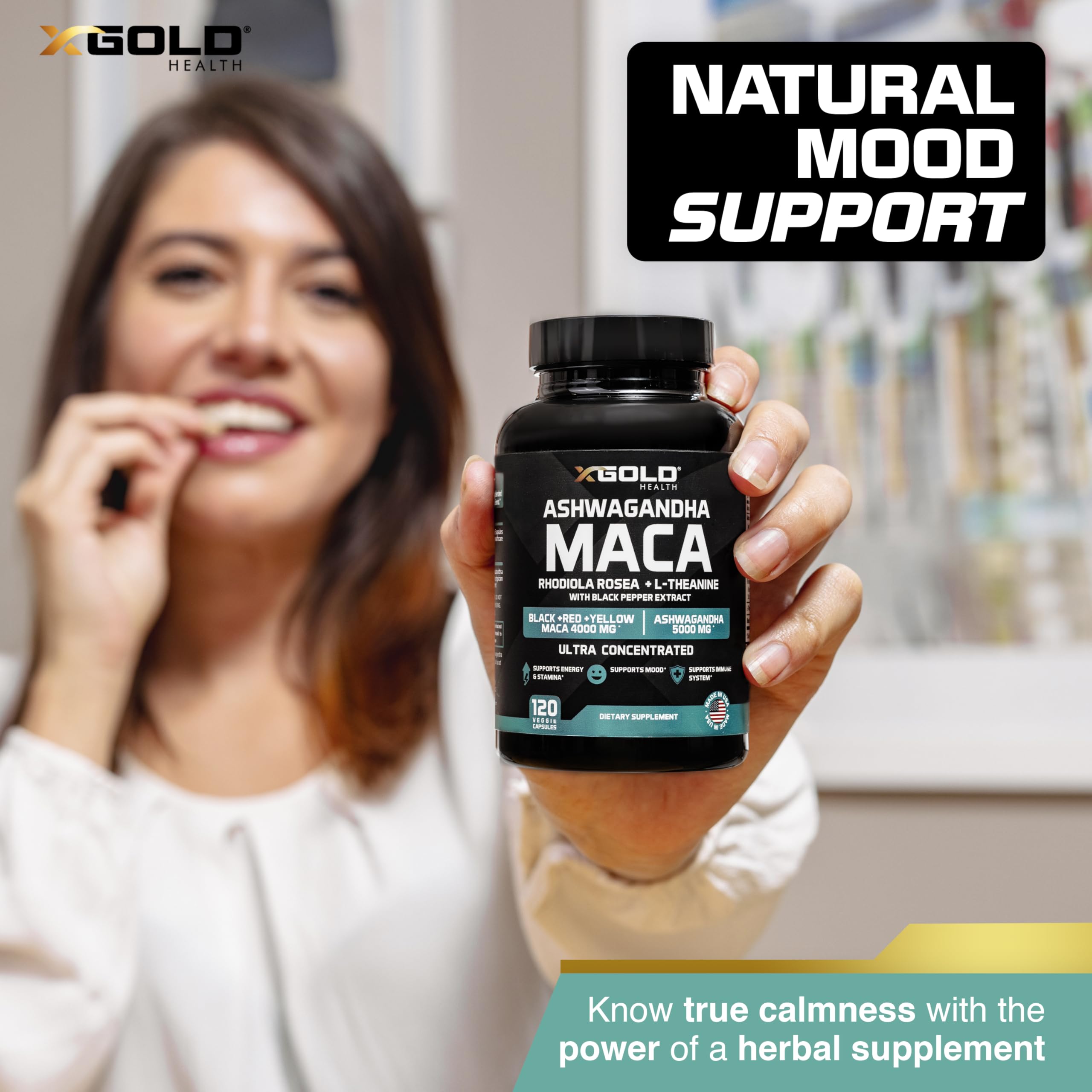 X Gold Health bottle with natural backdrop supports everyday wellness routines.