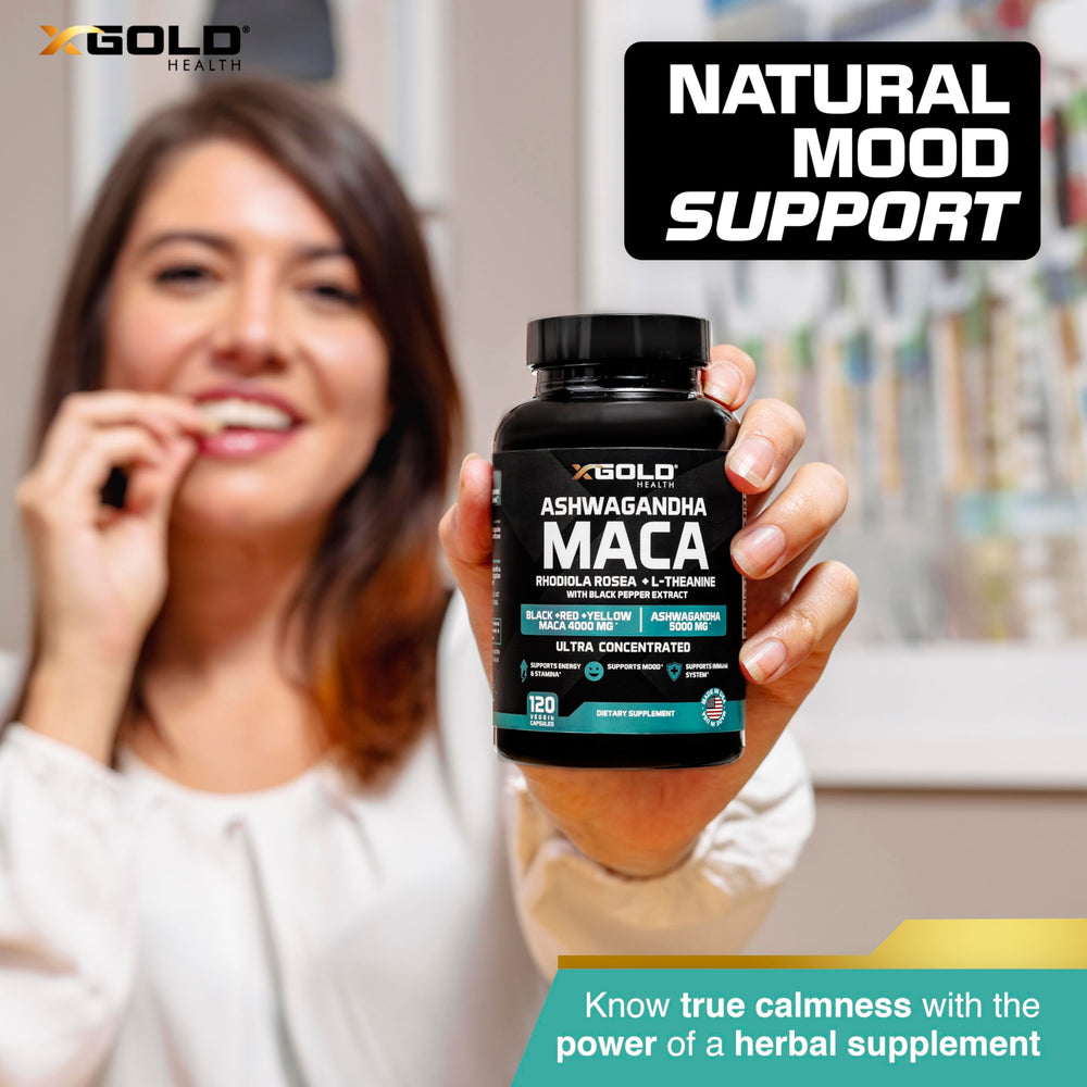 X Gold Health bottle with natural backdrop supports everyday wellness routines.