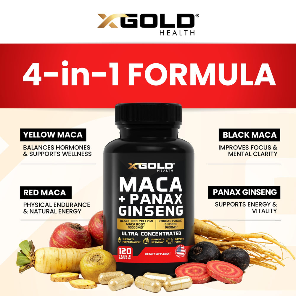 X Gold Health Peru maca extract 20x ratio visual indicating strong potency