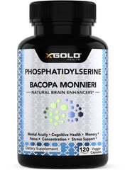 X Gold Health PhosphatidylSerine & Bacopa bottle front reinforces daily focus and mental clarity.