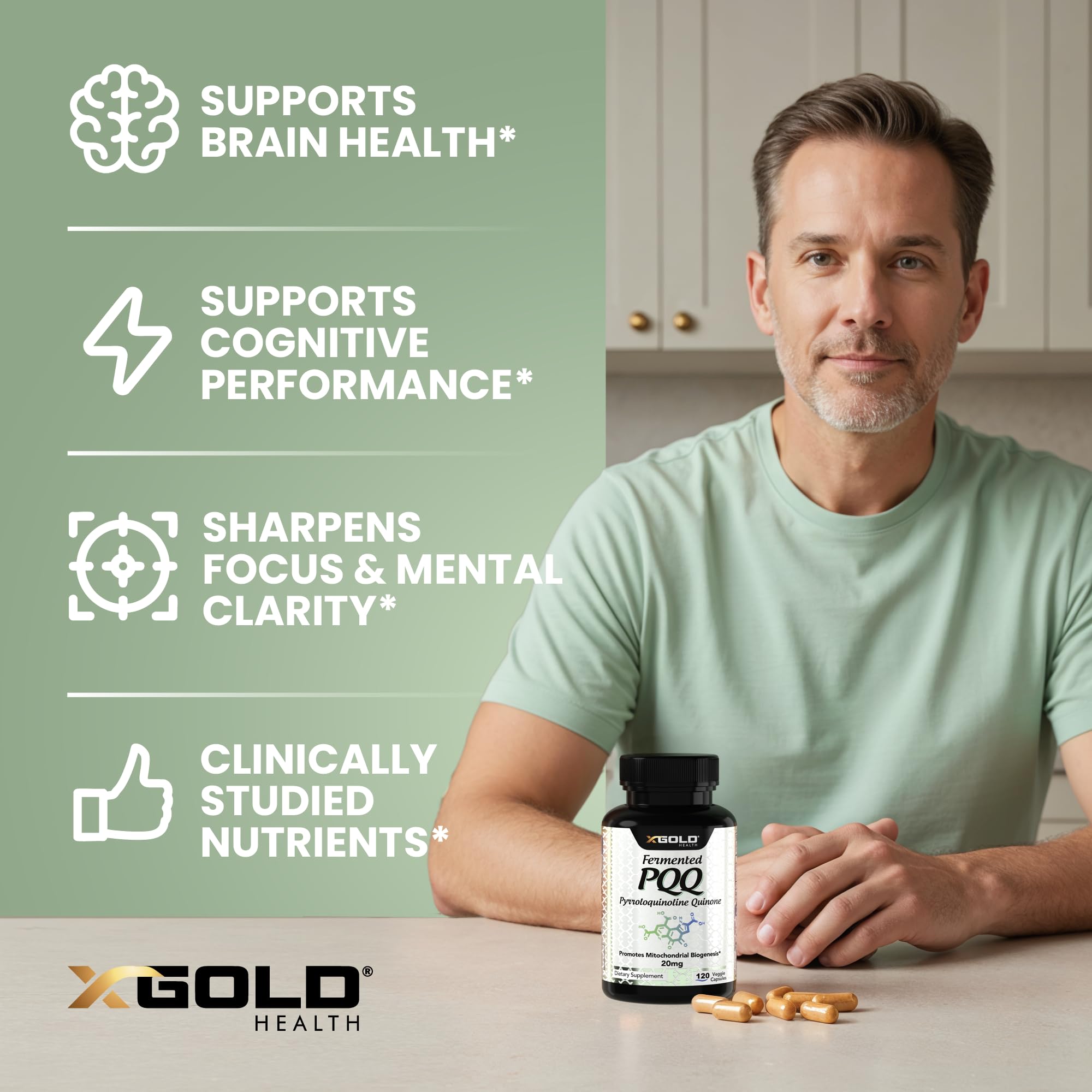 X Gold Health PQQ fermented-pqq illustration, signaling enhanced absorption and bioavailability