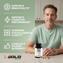 X Gold Health PQQ fermented-pqq illustration, signaling enhanced absorption and bioavailability