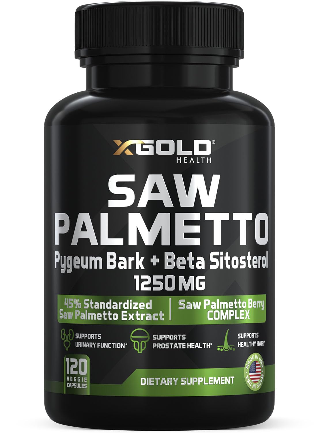 X Gold Health Saw Palmetto bottle supports daily prostate wellness