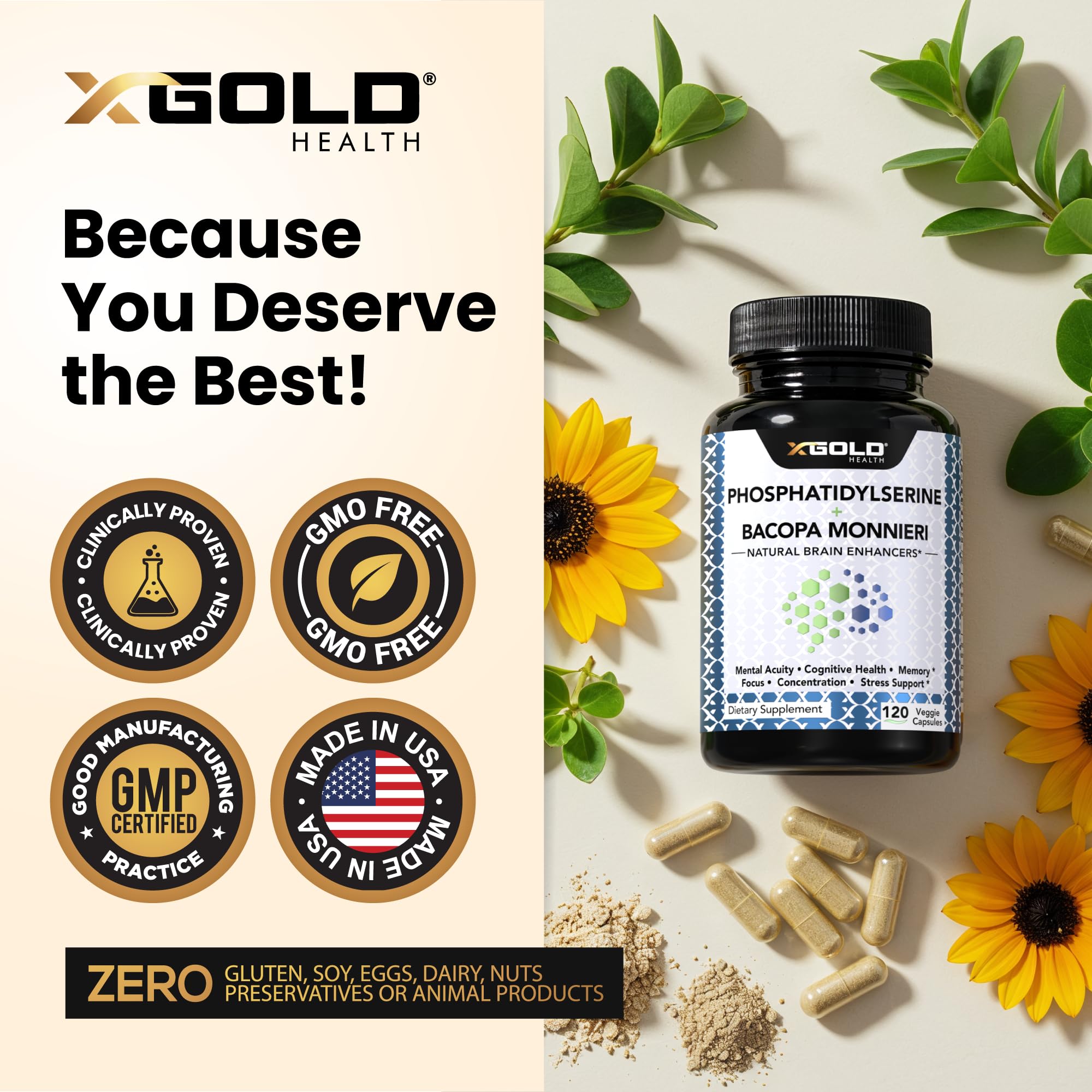 X Gold Health sunflower lecithin source highlights the plant-based PS origin for clean ingredients.