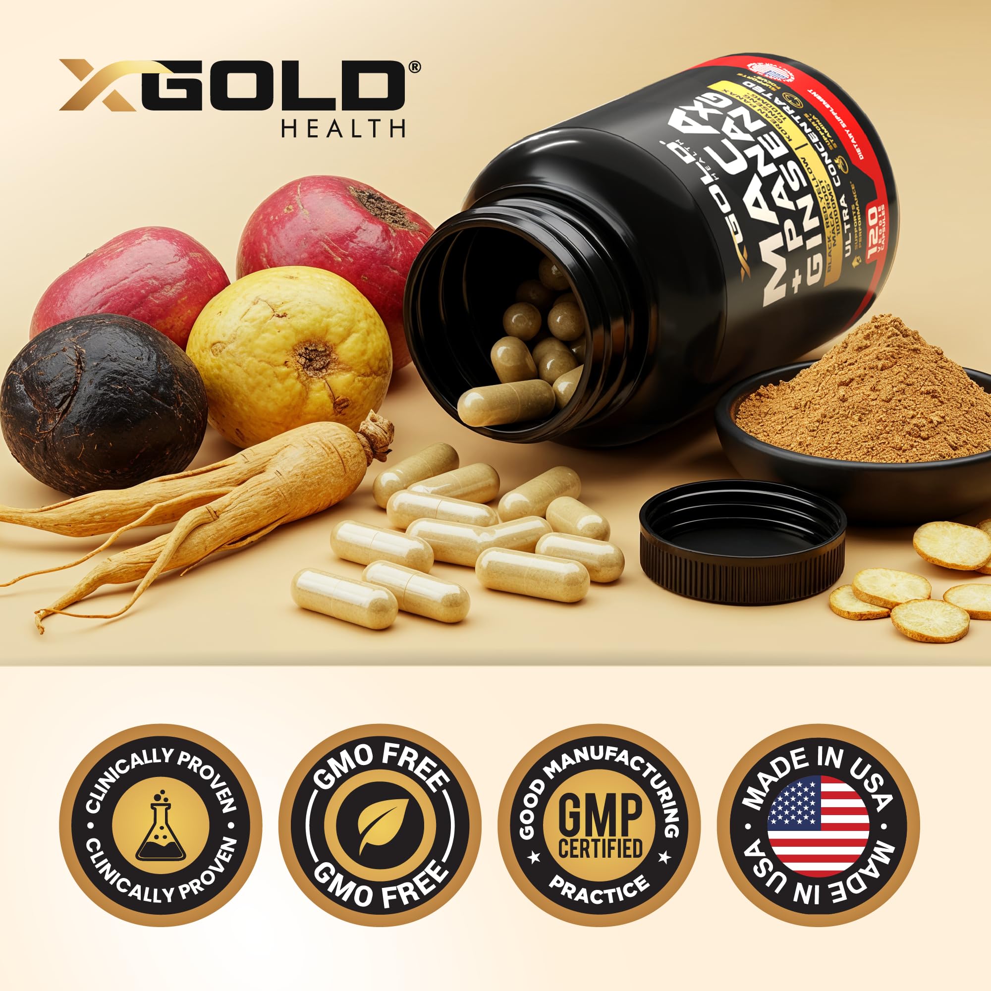 X Gold Health USA-made GMP facility badge ensuring quality