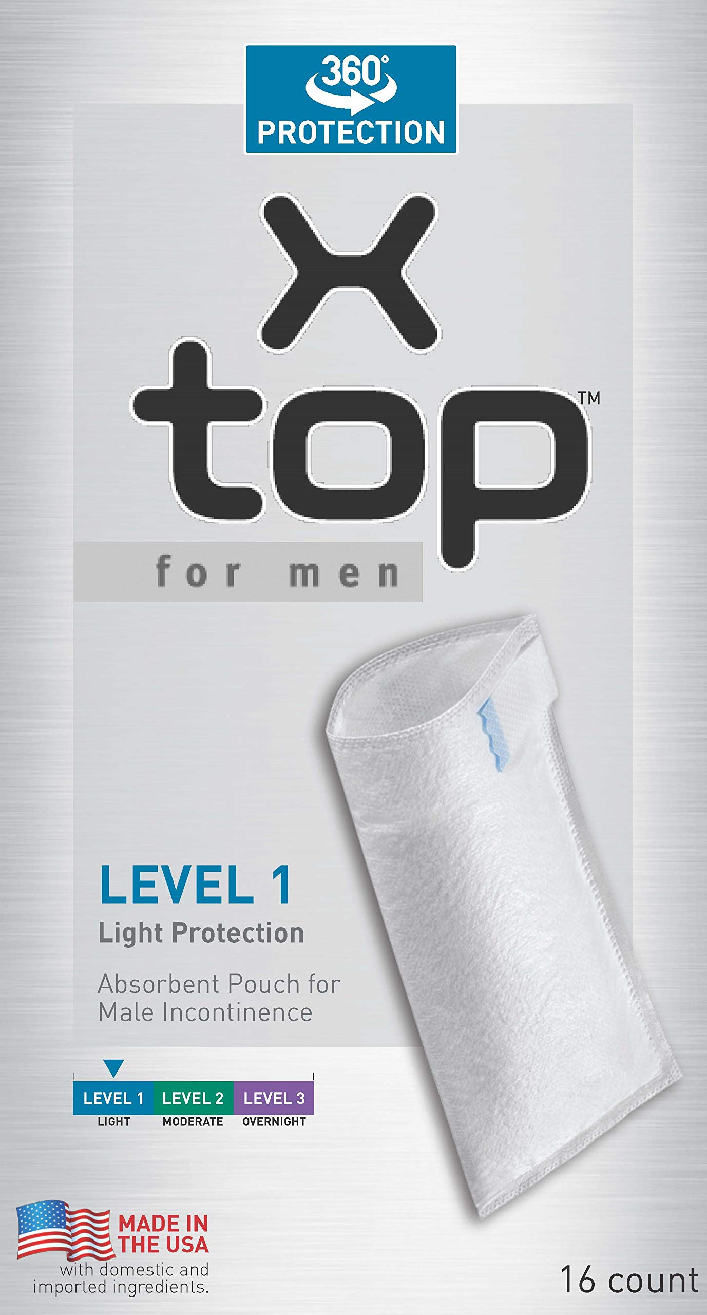 X-top for men Level 1 light protection pouch for discreet use with light leakage.